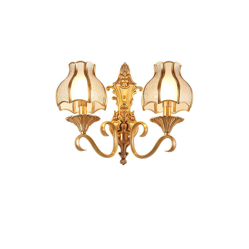 European Light Luxury Vintage All Brass Glass 1/2-Light Wall Sconce Lamp