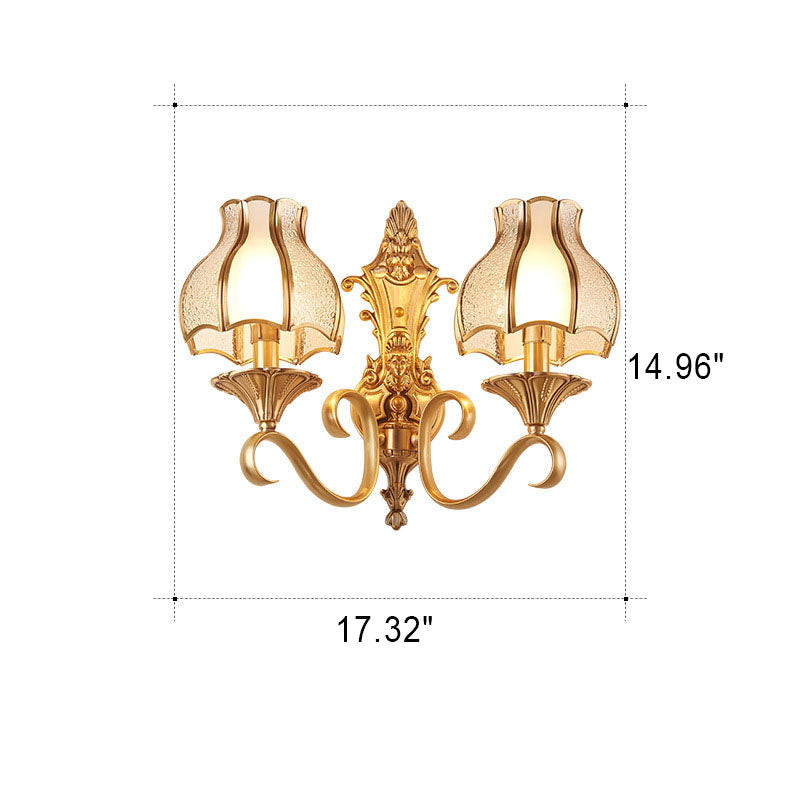 European Light Luxury Vintage All Brass Glass 1/2-Light Wall Sconce Lamp