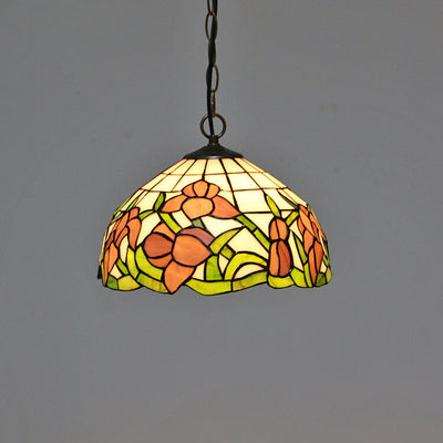 Tiffany Baroque Stained Glass Round Dome 1-Light Pendant Light