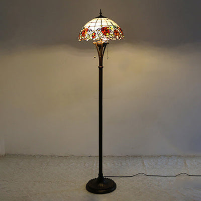 European Tiffany Stained Glass Rustic 2-Light Standing Floor Lamp