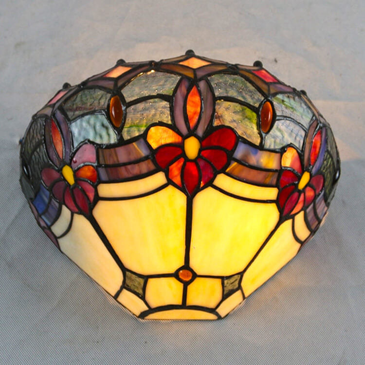 Vintage Tiffany Flower Stained Glass Bowl 1-Light Wall Sconce Lamp