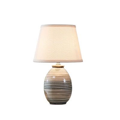 European Minimalist Oval Pot Ceramic Fabric 1-Light Table Lamp