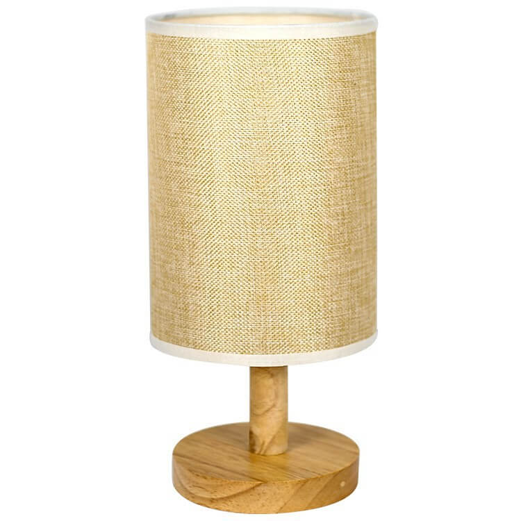 Minimalist Vintage Fabric Cylinder Wood Base LED Table Lamp