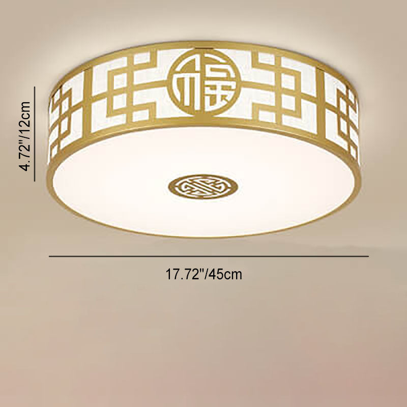 Modern New Chinese Round Fabric Drum LED Flush Mount Ceiling Light