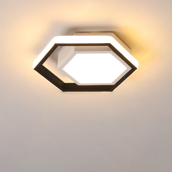Modern Minimalist Aluminum Acrylic Iron Geometric Hexagonal Ring LED Flush Mount Ceiling Light for Living Room