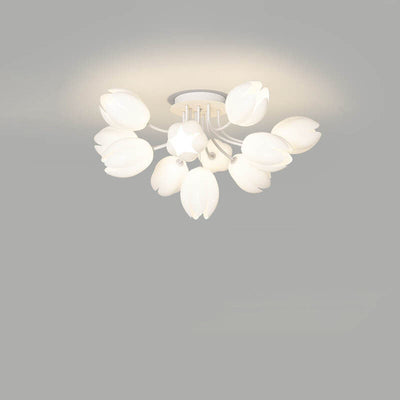 Modern Tulip Flower Shape 7/11/13 Light  Semi-Flush Mount Ceiling Light