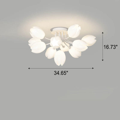 Modern Tulip Flower Shape 7/11/13 Light  Semi-Flush Mount Ceiling Light