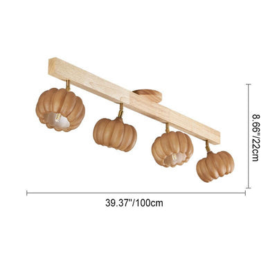 Japanese Simple Solid Wood Pumpkin Shape 1/2/3/4/5-Light Semi-Flush Mount Ceiling Light