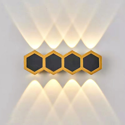 Lampe d'applique murale LED en or noir à combinaison hexagonale simple d'extérieur 