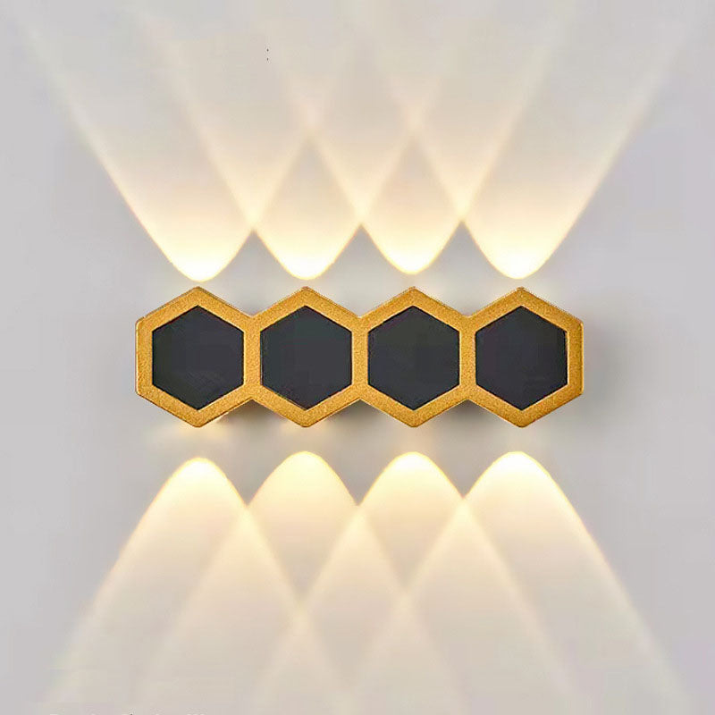 Outdoor Simple Hexagonal Combination Black Gold LED Wall Sconce Lamp