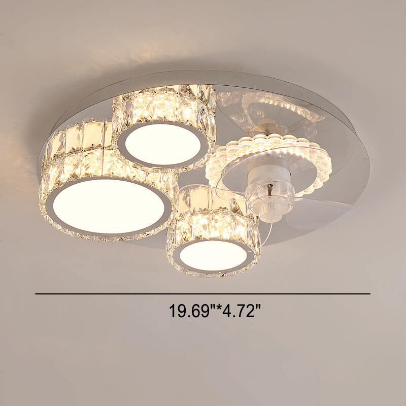 Modern Luxury Crystal Stainless Steel LED Flush Mount Ceiling Fan Light