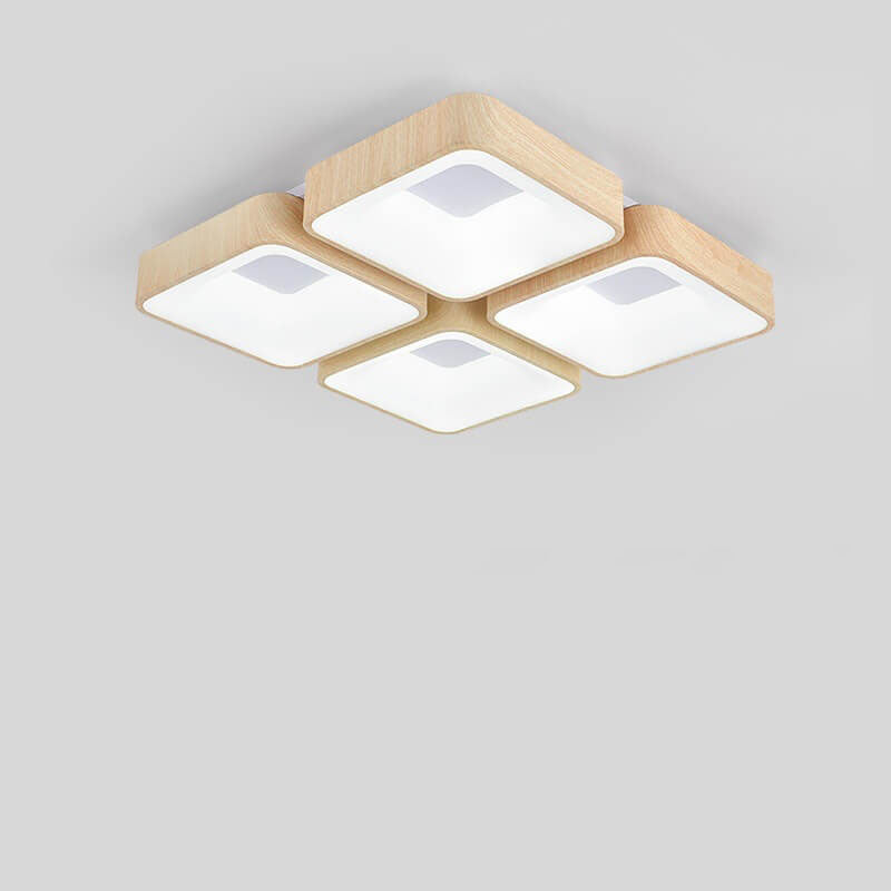 Japanische einfache quadratische geometrische Eisen-Woodgrain-LED-Unterputz-Deckenleuchte 