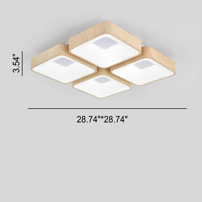 Japanische einfache quadratische geometrische Eisen-Woodgrain-LED-Unterputz-Deckenleuchte 