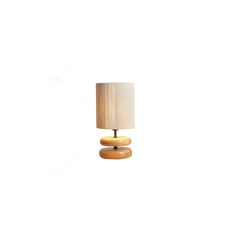 Japanese Minimalist Walnut Fabric Lampshade Cylinder 1-Light Table Lamp