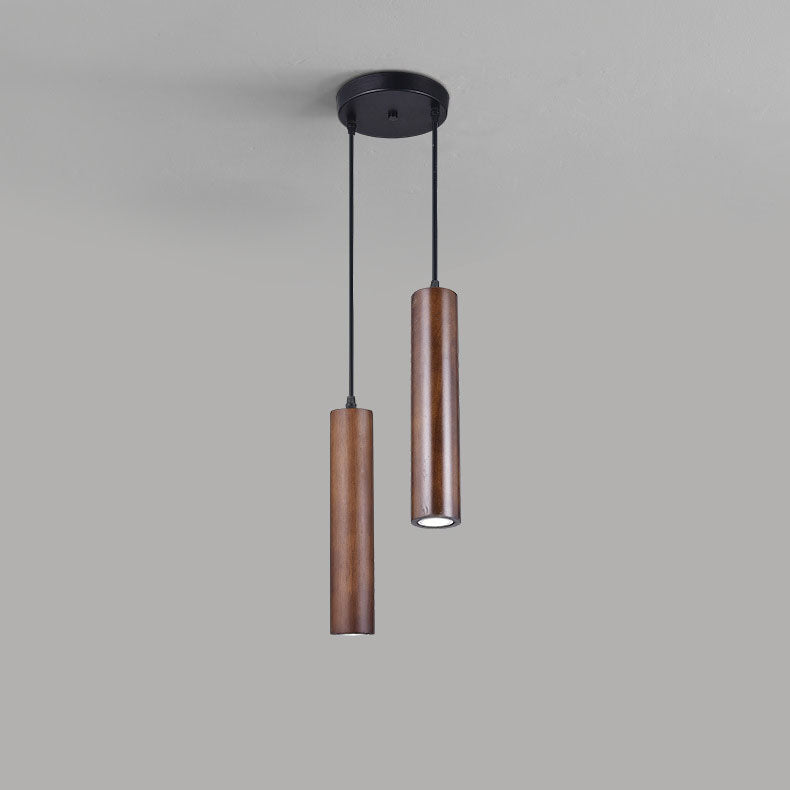 Moderne minimalistische LED-Pendelleuchte aus Holzzylinder 
