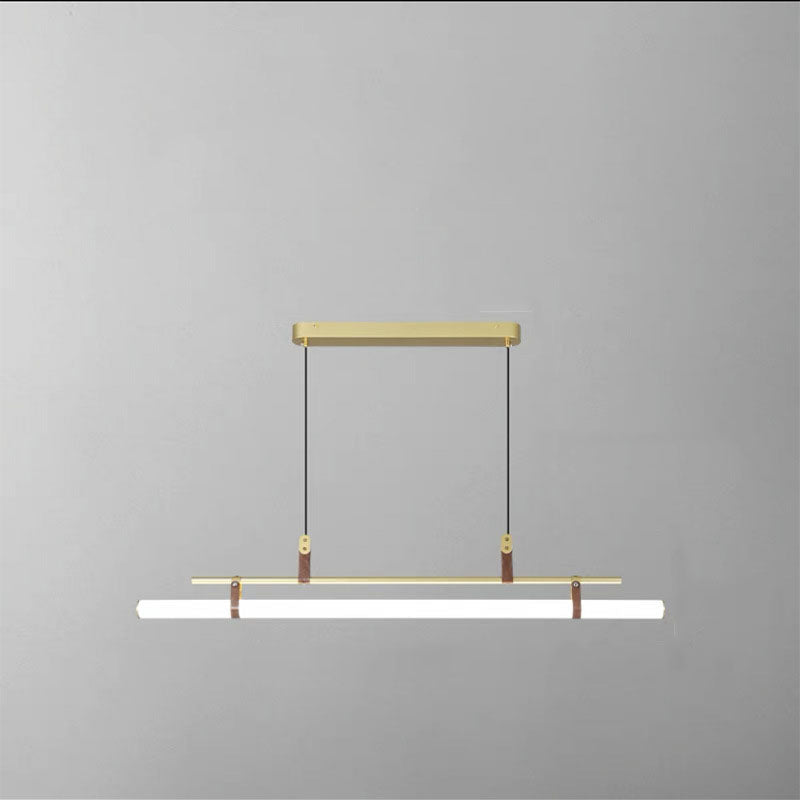 Moderner minimalistischer langer Streifen aus Eisen, Acryl und Kunstleder, LED-Insel-Leuchter für Wohnzimmer und Esszimmer 