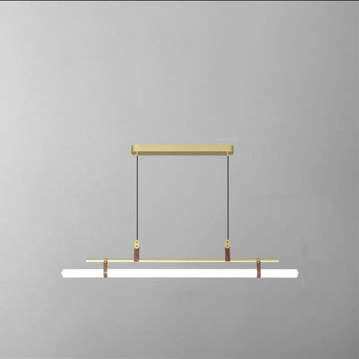 Moderner minimalistischer langer Streifen aus Eisen, Acryl und Kunstleder, LED-Insel-Leuchter für Wohnzimmer und Esszimmer 