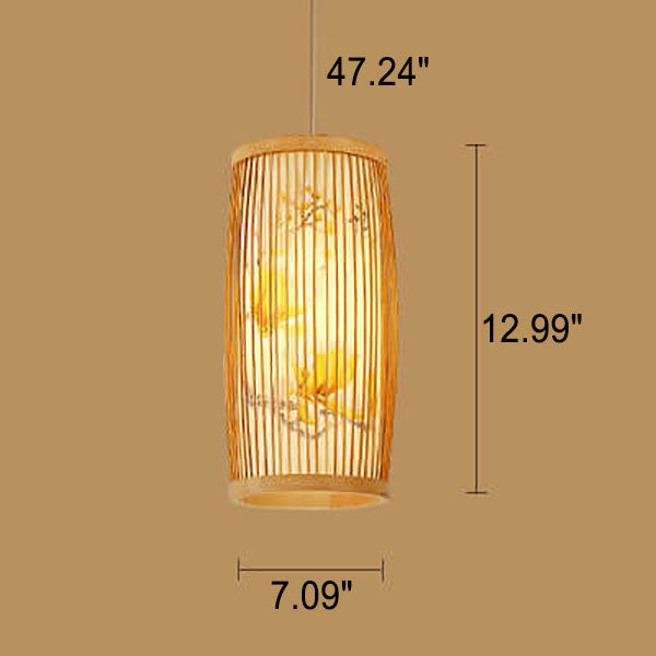 Modern Chinese Cylinder Waist Drum Bamboo Weaving 1-Light Pendant Light