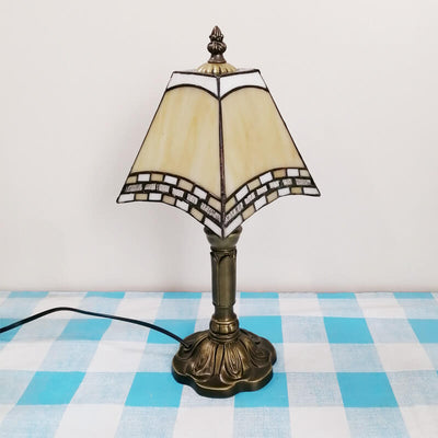 European Vintage Tiffany Square Stained Glass Iron 1-Light Table Lamp