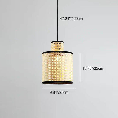 Japanese Minimalist Round Plum PVC Rattan 1-Light Pendant Light