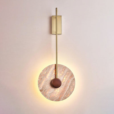 Skandinavische moderne minimalistische runde Eisen-Gelbe Travertin-LED-Wandleuchte 