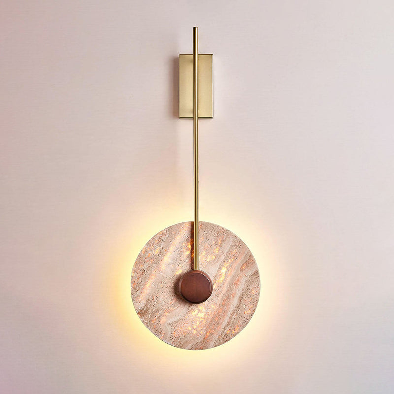 Skandinavische moderne minimalistische runde Eisen-Gelbe Travertin-LED-Wandleuchte 