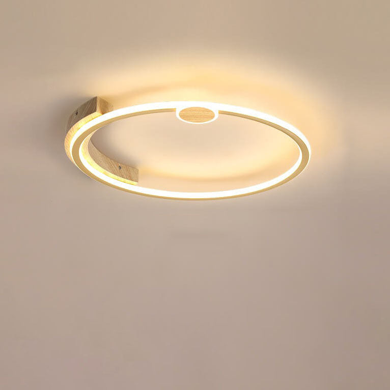 Modern Minimalistic Round Solid Color Wood Iron Acrylic LED Flush Mount Light