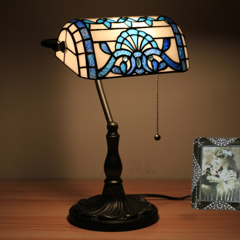 Tiffany Baroque Stained Glass 1-Light Bank Zipper Table Lamp