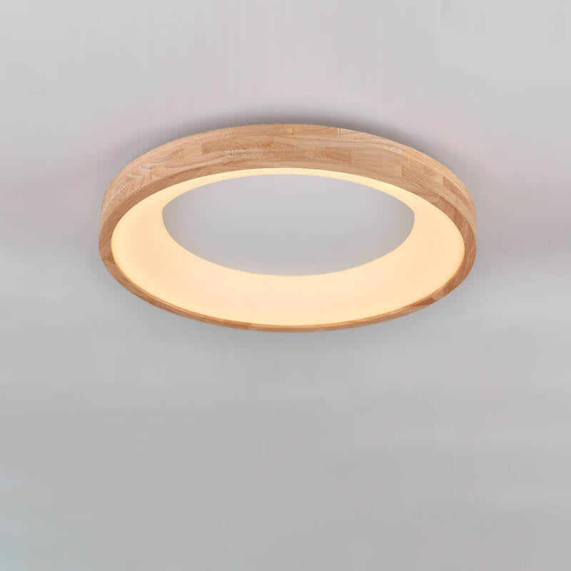 Nordic Minimalist Log Wood Round LED Flush Mount Ceiling Light