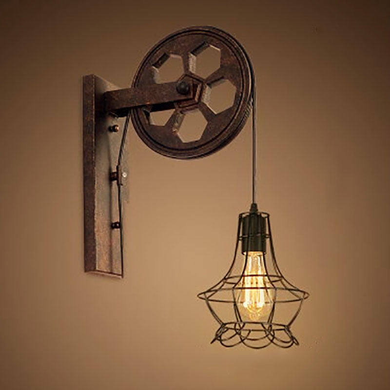Vintage Industrial Pulley Iron 1-Light Wall Sconce Lamp