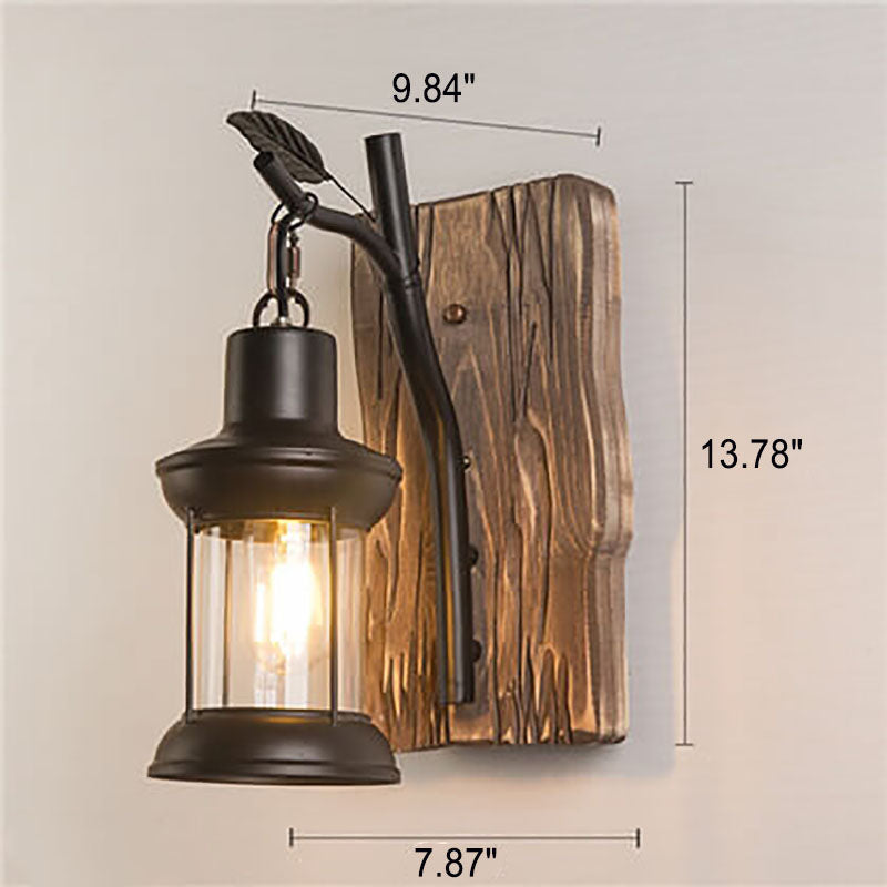 Retro Industrial Wood Iron 1-Light Wall Sconce Lamp