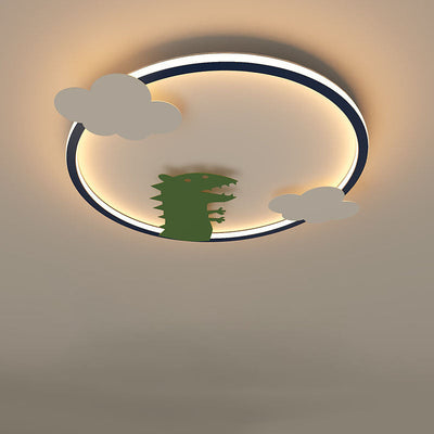 Modern Creative Cartoon Round Iron Aluminum PVC LED Flush Mount Ceiling Light