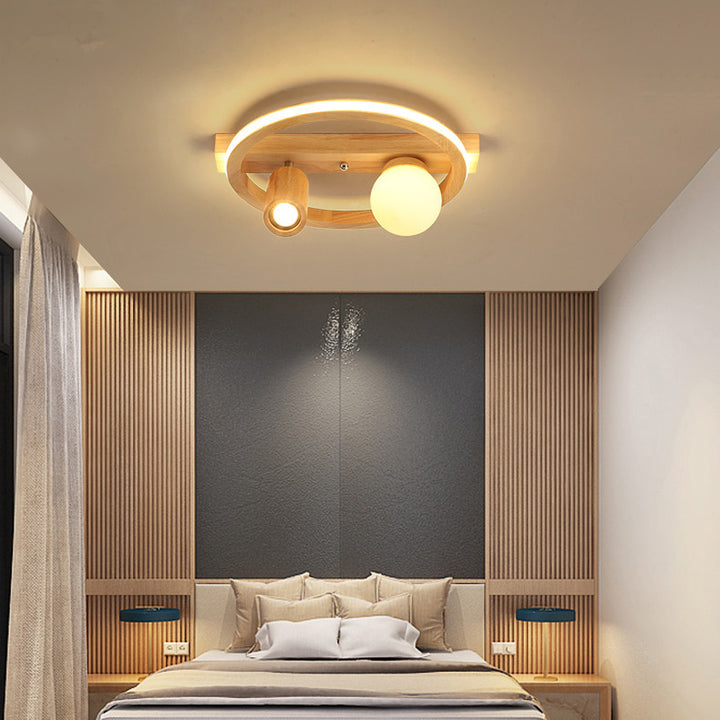 Nordic Simple Wooden Round LED Flush Mount Light