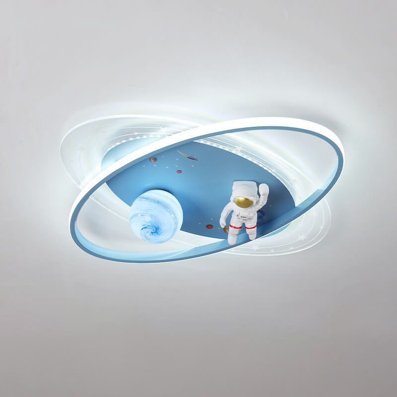 Childlike Cartoon Resin Astronaut Round Acrylic LED Flush Mount Ceiling Light