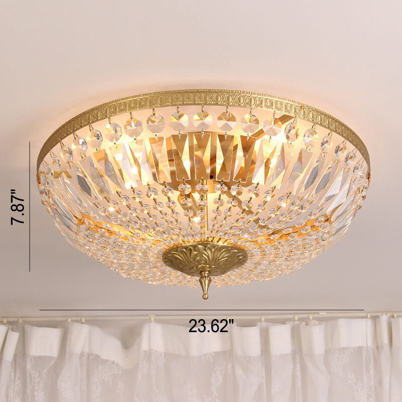 All Copper Classic Country Style Crystal 6-Light Flush Mount Light