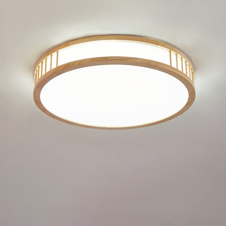 Modern Minimalist Solid Wood Acrylic Round LED Flush Mount Ceiling Light For Living Room