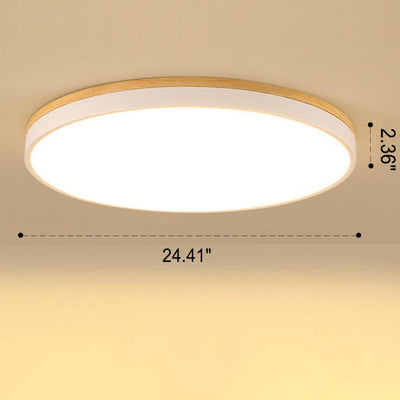 Nordic Simple Solid Wood Round LED Flush Mount Ceiling Light