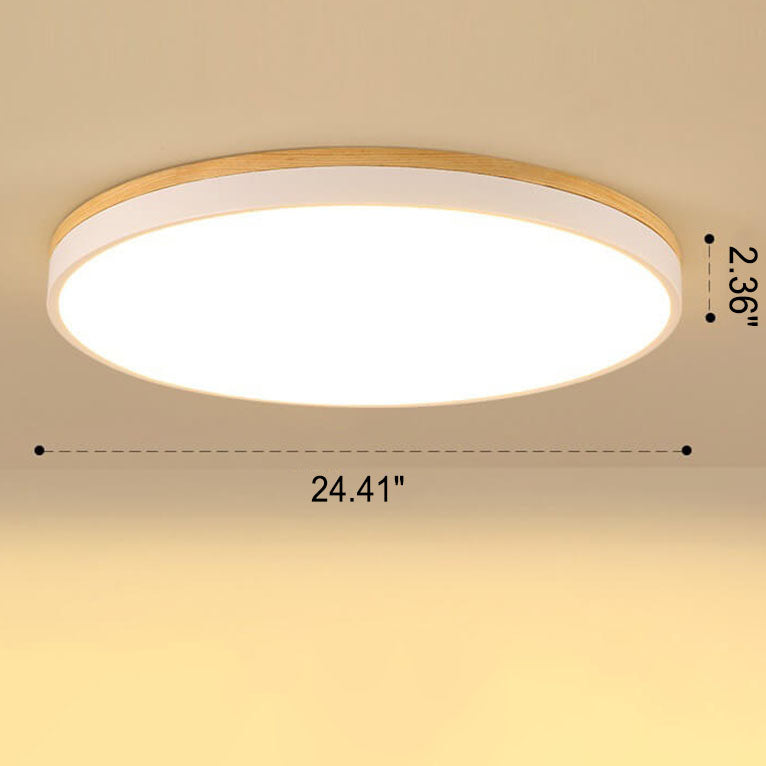 Plafonnier LED rond en bois massif nordique simple 