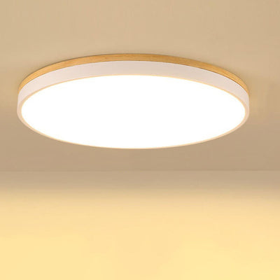 Nordic Simple Solid Wood Round LED Flush Mount Ceiling Light