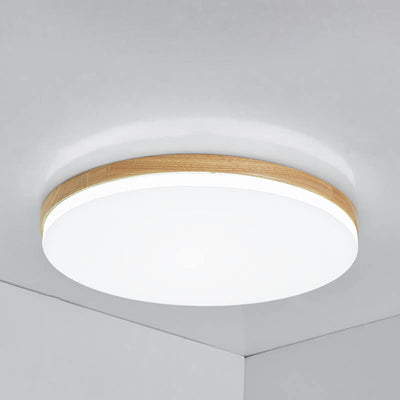 Nordic Simplicity Solid Wood Round PVC LED Flush Mount Ceiling Light