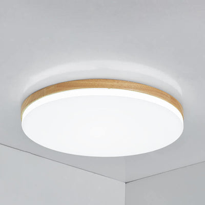 Nordic Simplicity Solid Wood Round PVC LED Flush Mount Ceiling Light