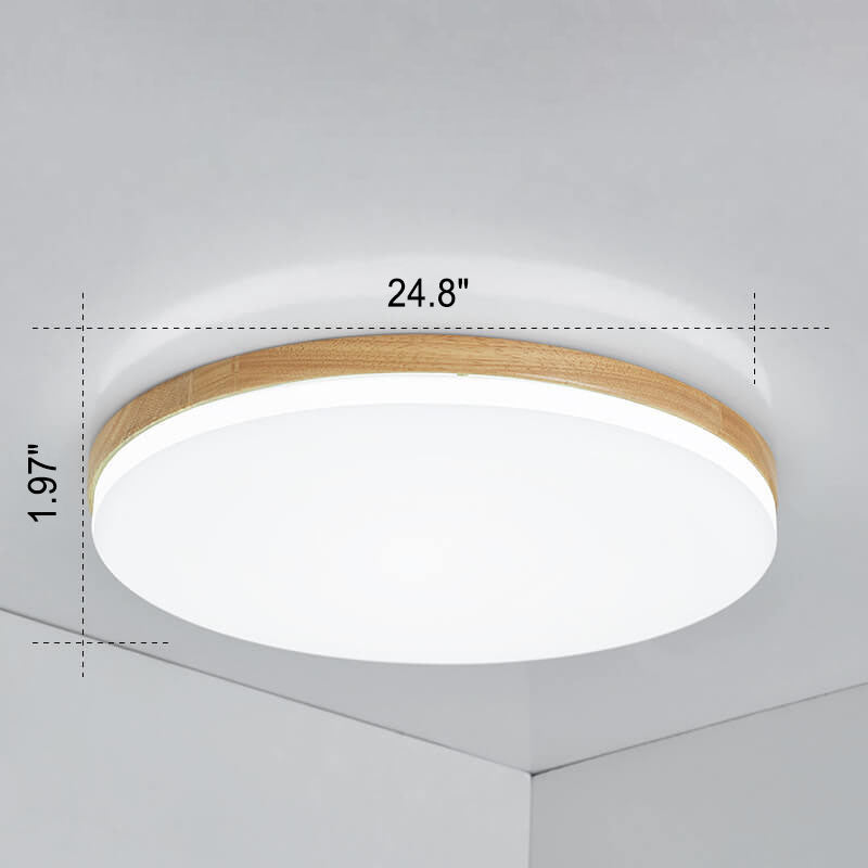 Nordic Simplicity Solid Wood Round PVC LED Flush Mount Ceiling Light