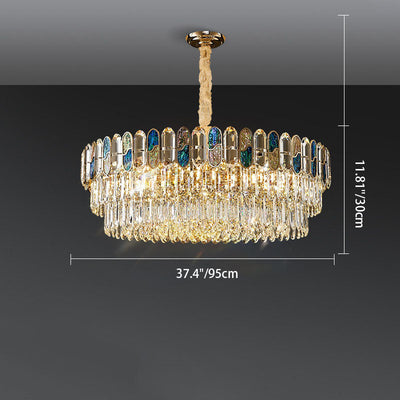 Lustre moderne de luxe avec ornementation de coquillage et abat-jour en cristal à niveaux 11/12/15/21/28 lumières pour le salon 