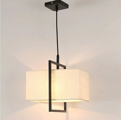 Modern Chinese Square Fabric Iron Frame 1-Light Pendant Light