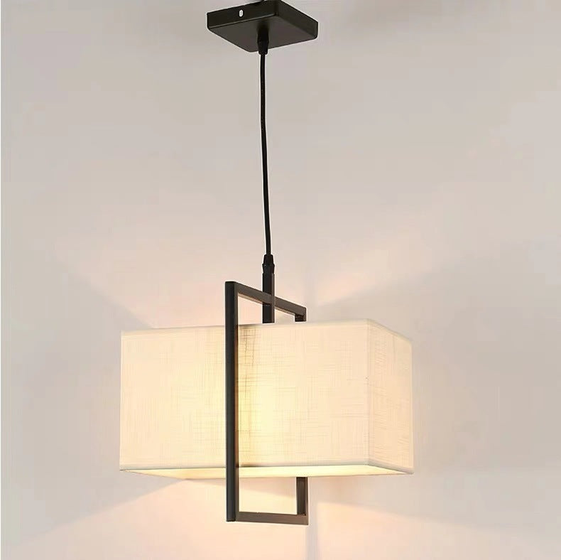 Modern Chinese Square Fabric Iron Frame 1-Light Pendant Light