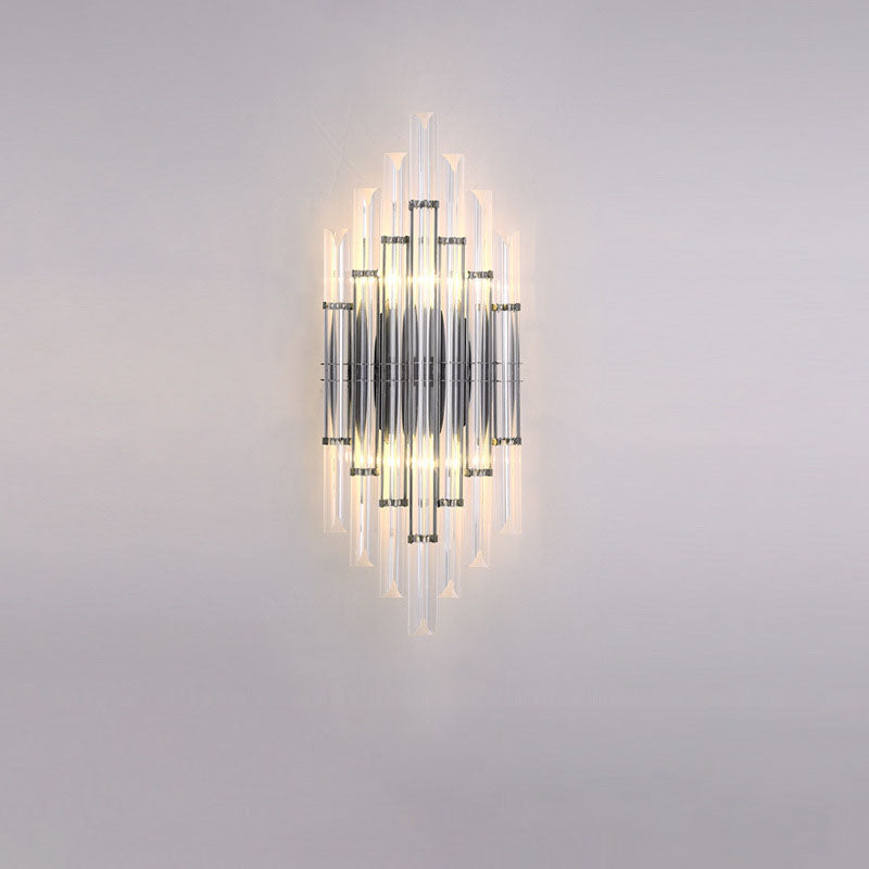 Modern Luxury Crystal Hardware Geometric Column Rechargeable 2-Light Wall Sconce Lamp For Living Room &amp; Bedroom