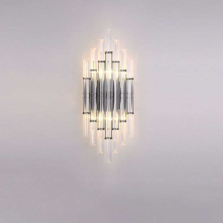 Modern Luxury Crystal Hardware Geometric Column Rechargeable 2-Light Wall Sconce Lamp For Living Room &amp; Bedroom