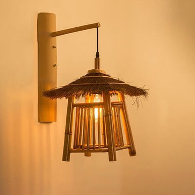 Modern Vintage Rustic Twine Rattan Weaving 1-Light Wall Sconce Lamp