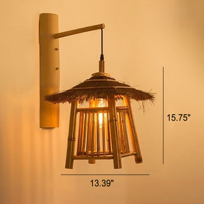 Modern Vintage Rustic Twine Rattan Weaving 1-Light Wall Sconce Lamp