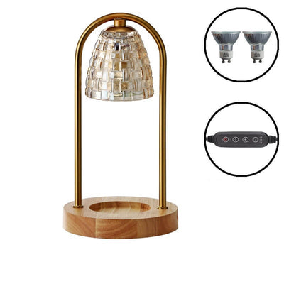 Lampe de table à cire fondue à 2 lumières avec abat-jour en verre de luxe moderne et base en bois 